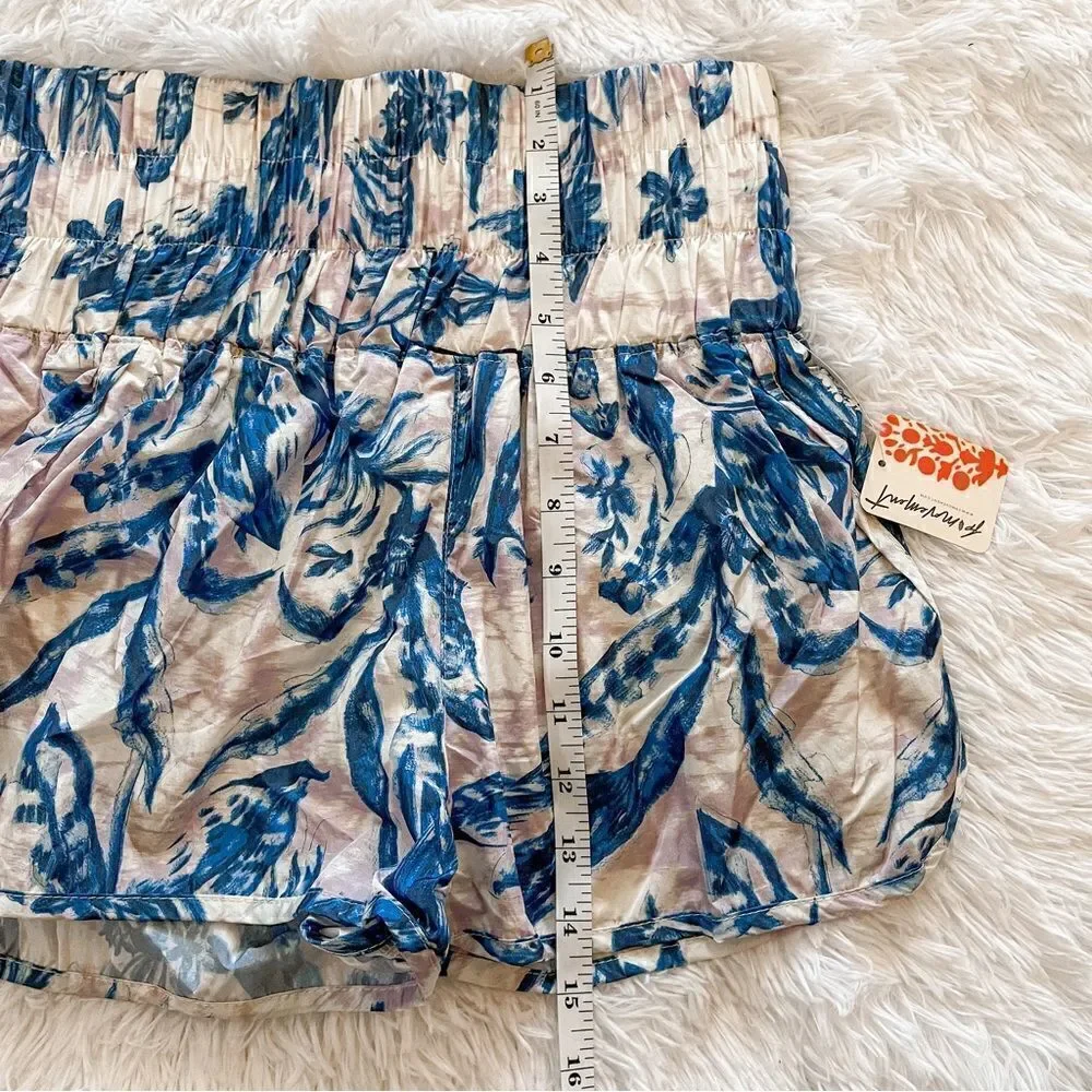 Free People White and Blue Tropical Floral the Way Home Running Short SZ S BNWT